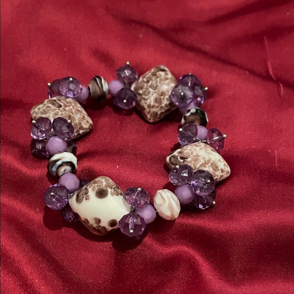 Hand Crafted Purple and Brown Gemstone Bracelet